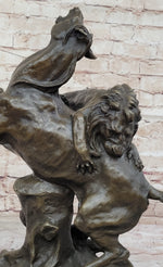 Lion Attacking Horse - Bronze Metal Sculpture by Antoine Barye on Marble Base