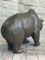 Bronze Sculpture Black Grizzly Bear Mother Cubs Animal Figurine Hand Made Statue