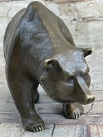 Bronze Sculpture Black Grizzly Bear Mother Cubs Animal Figurine Hand Made Statue