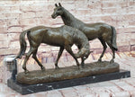 Necking Horses Equestrian Horse Lover Bronze Sculpture Statue Art Figure Marble Base