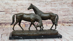 Necking Horses Equestrian Horse Lover Bronze Sculpture Statue Art Figure Marble Base