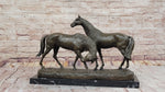 Necking Horses Equestrian Horse Lover Bronze Sculpture Statue Art Figure Marble Base