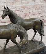 Necking Horses Equestrian Horse Lover Bronze Sculpture Statue Art Figure Marble Base