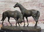 Necking Horses Equestrian Horse Lover Bronze Sculpture Statue Art Figure Marble Base