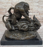 Bronze Sculpture Statue of a Gorilla vs. Lion by Clovis Edmon Masson