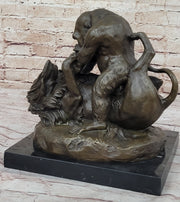 Bronze Sculpture Statue of a Gorilla vs. Lion by Clovis Edmon Masson
