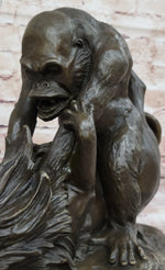 Bronze Sculpture Statue of a Gorilla vs. Lion by Clovis Edmon Masson
