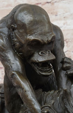 Bronze Sculpture Statue of a Gorilla vs. Lion by Clovis Edmon Masson