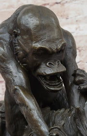 Bronze Sculpture Statue of a Gorilla vs. Lion by Clovis Edmon Masson