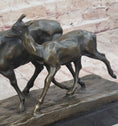 Load image into Gallery viewer, Deer Buck Elk and Doe Fawn Caribou Reindeer Bronze Statue Sculpture Marble Base 11" x 13"