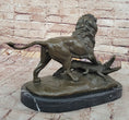 Load image into Gallery viewer, Majestic Bronze Lion vs Crocodile Statue by Delabrierre – Wildlife Showdown on Marble Base