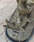Load image into Gallery viewer, Majestic Bronze Lion vs Crocodile Statue by Delabrierre – Wildlife Showdown on Marble Base