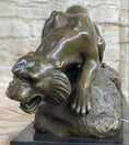 Load image into Gallery viewer, Sabre Tooth Tiger Lion Panther Bronze Sculpture Statue on Marble Base