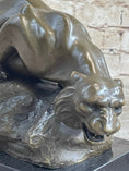 Load image into Gallery viewer, Sabre Tooth Tiger Lion Panther Bronze Sculpture Statue on Marble Base