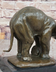 Bronze Elephant Sculpture with Outstretched Trunk – Wildlife Art on Marble Base