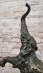 Majestic Rearing Elephant Bronze Statue – Wildlife Sculpture on Marble Base