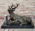 Load image into Gallery viewer, Stag Buck Elk Deer Laying Down - Bronze Wildlife Sculpture by Milo on Marble Base