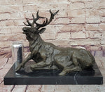 Stag Buck Elk Deer Laying Down - Bronze Wildlife Sculpture by Milo on Marble Base