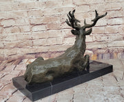 Stag Buck Elk Deer Laying Down - Bronze Wildlife Sculpture by Milo on Marble Base