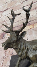 Stag Buck Elk Deer Laying Down - Bronze Wildlife Sculpture by Milo on Marble Base