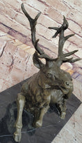 Load image into Gallery viewer, Stag Buck Elk Deer Laying Down - Bronze Wildlife Sculpture by Milo on Marble Base