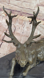 Stag Buck Elk Deer Laying Down - Bronze Wildlife Sculpture by Milo on Marble Base