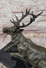 Stag Buck Elk Deer Laying Down - Bronze Wildlife Sculpture by Milo on Marble Base