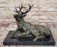 Load image into Gallery viewer, Stag Buck Elk Deer Laying Down - Bronze Wildlife Sculpture by Milo on Marble Base