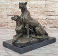 Load image into Gallery viewer, Impressionist Bronze Art Sculpture of a Pair of Female Lions Lionesses on Marble Base