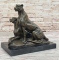 Load image into Gallery viewer, Impressionist Bronze Art Sculpture of a Pair of Female Lions Lionesses on Marble Base
