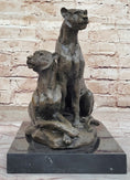Load image into Gallery viewer, Impressionist Bronze Art Sculpture of a Pair of Female Lions Lionesses on Marble Base