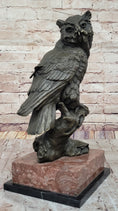 Load image into Gallery viewer, Milo Watchful Owl on Branch – Intricately Detailed Bronze Sculpture with Marble Base