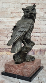 Milo Watchful Owl on Branch – Intricately Detailed Bronze Sculpture with Marble Base
