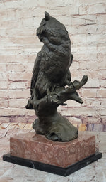 Milo Watchful Owl on Branch – Intricately Detailed Bronze Sculpture with Marble Base