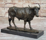 Bronze Bull Cow Cattle Sculpture Statue Figure on Marble Base by Milo