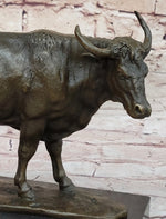Bronze Bull Cow Cattle Sculpture Statue Figure on Marble Base by Milo