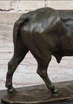 Bronze Bull Cow Cattle Sculpture Statue Figure on Marble Base by Milo