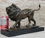 Walking Lion Bronze Sculpture Statue Figure on Marble Base Signed Milo