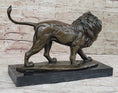 Load image into Gallery viewer, Walking Lion Bronze Sculpture Statue Figure on Marble Base Signed Milo