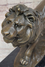 Walking Lion Bronze Sculpture Statue Figure on Marble Base Signed Milo