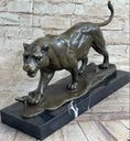 Load image into Gallery viewer, Panther Mountain Lion Big Cat Bronze Statue Sculpture Figure on Marble Base
