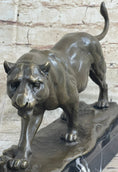 Load image into Gallery viewer, Panther Mountain Lion Big Cat Bronze Statue Sculpture Figure on Marble Base