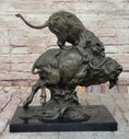 Load image into Gallery viewer, Fierce Lion vs. Buffalo – Hot Cast Bronze Wildlife Sculpture by Milo