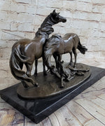 HORSES HARMONY STALLION BRONZE SCULPTURE STATUE HOT CAST MARBLE BASE FIGURINE SA