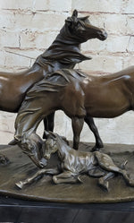 HORSES HARMONY STALLION BRONZE SCULPTURE STATUE HOT CAST MARBLE BASE FIGURINE SA