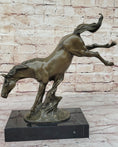 Load image into Gallery viewer, Jumping Wild Horse Mustang Stallion Bronze Sculpture Statue on Marble Base