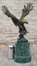 Load image into Gallery viewer, Bronze Bald Eagle Sculpture with Outstretched Wings on Green Marble Base by Milo