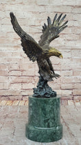 Load image into Gallery viewer, Bronze Bald Eagle Sculpture with Outstretched Wings on Green Marble Base by Milo