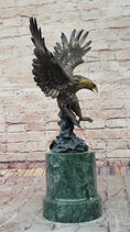 Load image into Gallery viewer, Bronze Bald Eagle Sculpture with Outstretched Wings on Green Marble Base by Milo