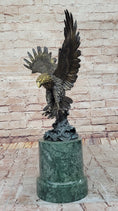 Load image into Gallery viewer, Bronze Bald Eagle Sculpture with Outstretched Wings on Green Marble Base by Milo